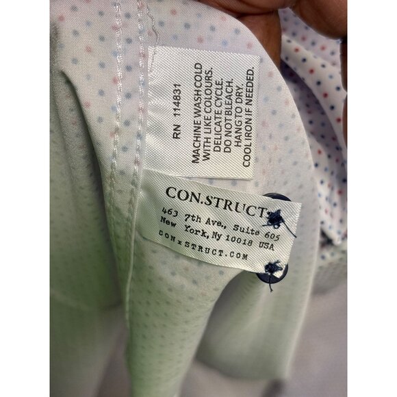 ConStruct Slim Fit Mens Dress Shirt M White Polka Dot Pattern Long Sleeve - Picture 7 of 10